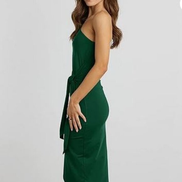 Cocktail Dress One Shoulder Faux Wrap Midi Dress Large NWOT - Picture 5 of 6